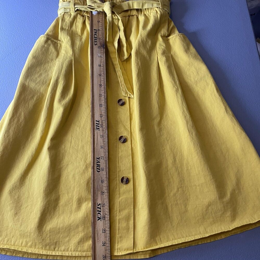 Sade & Love Skirt Womens M Knee-Length Button Paperbag Belted Pockets Yellow - Picture 7 of 7